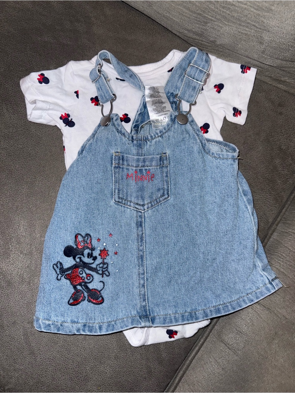 Baby Girl Disney Minnie Mouse Denim Overall Dress - 0-3 Months